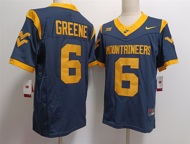 Men's West Virginia Mountaineers #6 Garrett Greene Navy F.U.S.E. Stitched Jersey